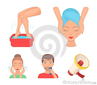 Face massage, foot bath, shaving, face washing. Skin Care set collection icons in cartoon style vector symbol stock Vector Illustration