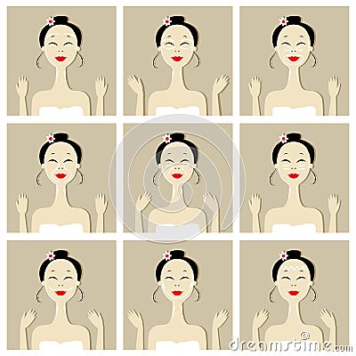 Face massage, illustration with asian woman for Vector Illustration