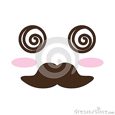 Face with mustache kawaii comic character Vector Illustration