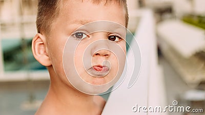 The face of an offended five-year-old boy Stock Photo