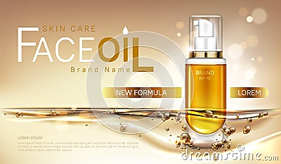 Face oil skin care cosmetics bottle mock up banner Vector Illustration