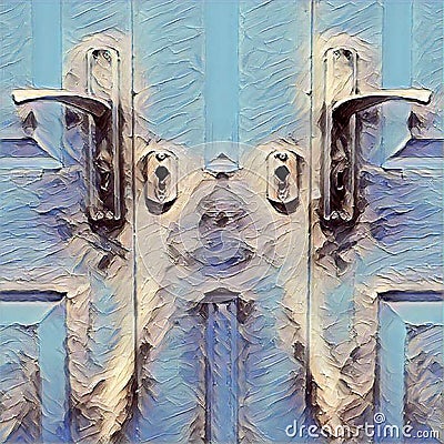 face in the old oil painted door Stock Photo
