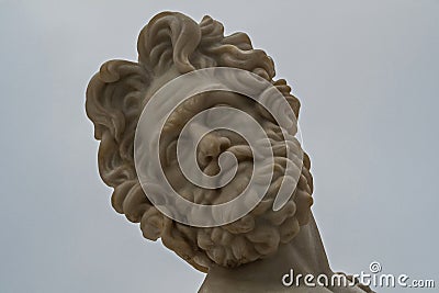 The face of one of the centaurs decorating the bridge over the river Slavyanka. Stock Photo