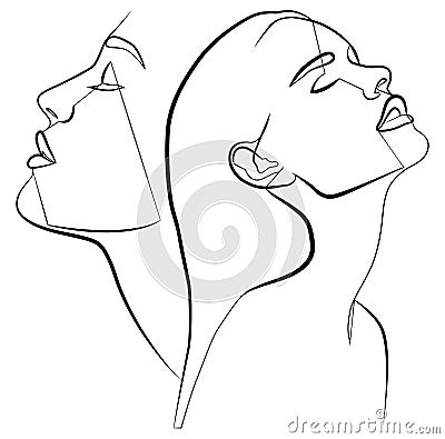 The face is one line. Boho girl. A woman's face. Portrait of minimalism. Vector Illustration