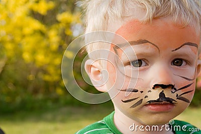 Face paint tiger boy child Stock Photo