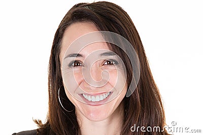 Face portrait friendly smiling happy woman in closeup Stock Photo