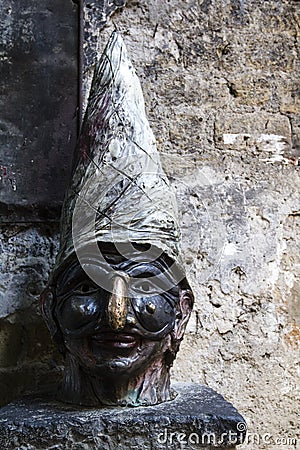 Face of Pulcinella in a Naples road of spaccanapoli Stock Photo