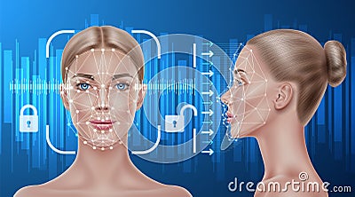 Vector face recognition biometric scanning of girl Vector Illustration