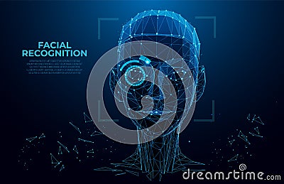 Face Recognition. Cyber women, Robot face. Facial Recognition System concept. biometric scanning, 3D scanning. Face ID. Vector Illustration