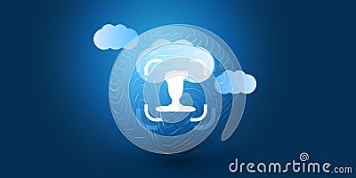 Face Recognition, Login, Facial User Authentication for Cloud or an Online Service - Face Symbol on a Cloud, Wireframe Globe Vector Illustration