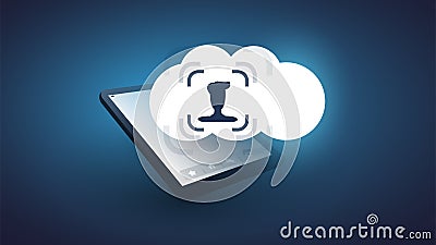 Face Recognition, Login, Facial User Authentication for Online Cloud Services - Face Symbol on a Cloud Vector Illustration