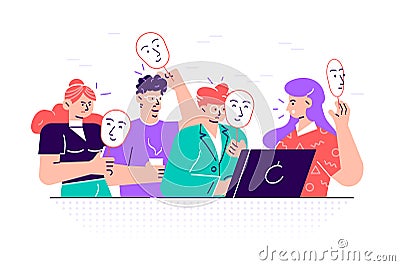 Group of people covering their faces with masks Vector Illustration