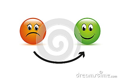 Face from sad to happy info graphic with arrow Vector Illustration
