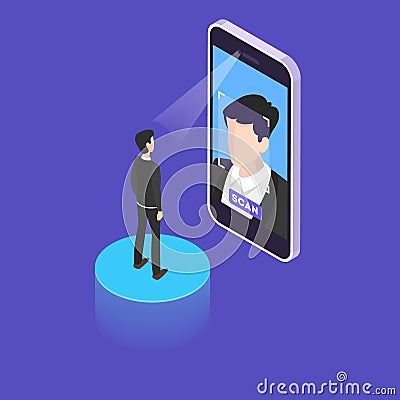 Face scan concept. Facial authentication and verification Vector Illustration