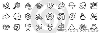 Face scanning, Clean hands and Dumbbell line icons pack. For web app. App line icons. Vector Vector Illustration