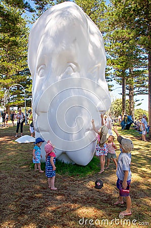 Face Sculpture: Interactive Art Editorial Stock Photo