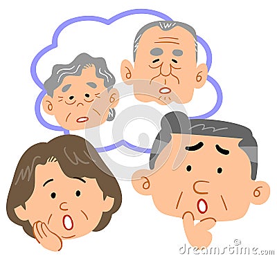 Face of senior couple thinking about old age Vector Illustration