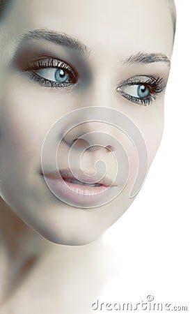 Face of sensual beautiful feminine fresh woman Stock Photo