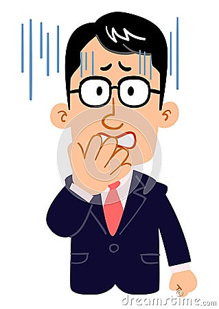 The face of a serious businessman who wears glasses turns pale Vector Illustration