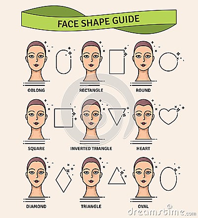 Face shape guide. The set of different types of woman face. Various forms of woman face. Vector illustration. Vector Illustration