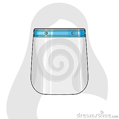 FACE SHIELD vector illustration in flat style with outline on silhouette head. Transparent plastic mask to prevent virus Vector Illustration