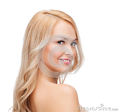 Face and shouldes of happy woman with long hair Stock Photo