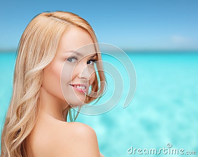 Face and shouldes of happy woman with long hair Stock Photo