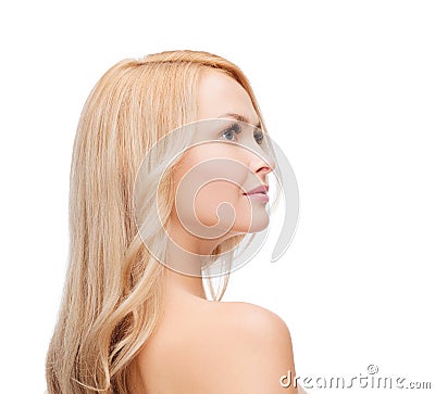 Face and shouldes of happy woman with long hair Stock Photo