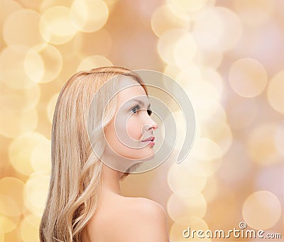 Face and shouldes of happy woman with long hair Stock Photo