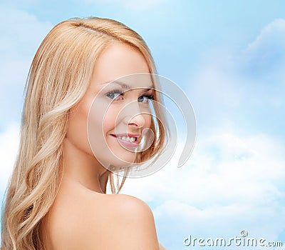 Face and shouldes of happy woman with long hair Stock Photo