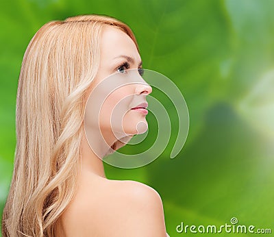 Face and shouldes of happy woman with long hair Stock Photo