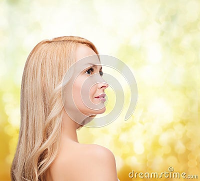 Face and shouldes of happy woman with long hair Stock Photo