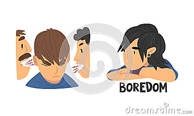 Face of Teenage Boy and Girl Feeling Boredom and Having Conflict with Parent Vector Set Vector Illustration