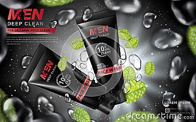 Face wash for men ad Vector Illustration