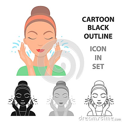 Face washing icon in cartoon style isolated on white background. Skin care symbol stock vector illustration. Vector Illustration