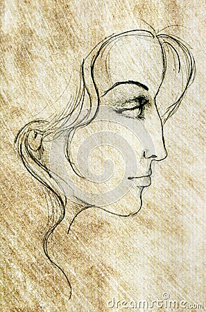 Face of Woman Sketch Drawing Stock Photo