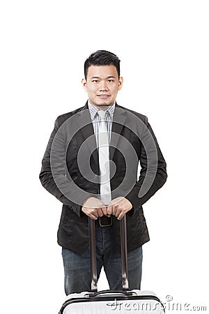 Face of young asian man with a luggage for container belonging s Stock Photo