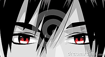 Face young man monochrome anime style character Vector Illustration