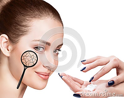 Face of young woman with dry skin. Stock Photo