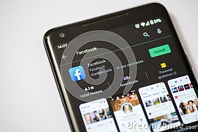 Facebook app install on android playstore Editorial Stock Photo