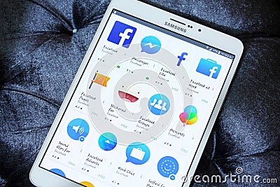 Facebook apps on google play store Editorial Stock Photo