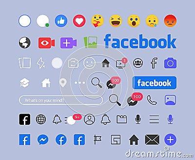 Facebook button icon. Set screen social media and social network interface template. Stories user button, symbol Vector Illustration