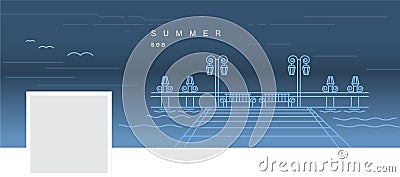 Facebook cover with a vector linear image of the pier on the water Vector Illustration