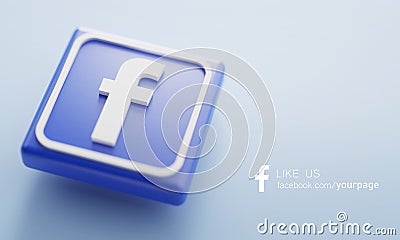 Facebook 3D Rendering Close up. Account Page Promotion Template Editorial Stock Photo