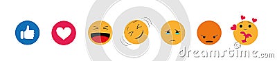 Facebook emoticon buttons. Collection of Emoji Reactions for Social Network Editorial Stock Photo