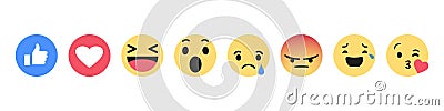 Facebook emoticon buttons. Collection Social Network. Kyiv, Ukraine - January 5, 2020 Vector Illustration