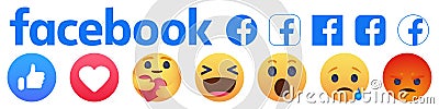 Facebook emoticon buttons. Collection of Emoji Reactions for Social Network. Kyiv, Ukraine - January 31, 2021 Vector Illustration