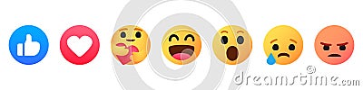 Facebook emoticon buttons. Collection of Emoji Reactions for Social Network. New emojis. Kyiv, Ukraine - September 21, 2023 Vector Illustration