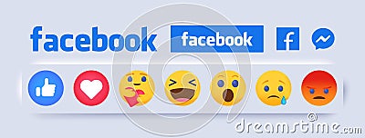 Facebook emoticon buttons. Collection of Emoji Reactions for Social Network. Official Facebook Reaction Vector. Facebook Vector Illustration