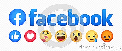 Facebook emoticon emoji icon buttons, isolated on trasparent background, Vector editorial illustration Vector Illustration